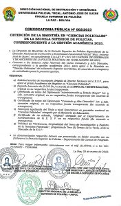 CONVOCATORIA PÚBLICA N° 002/2023 – OBTENCIÓN DE MAESTRÍA EN “CIENCIAS POLICIALES”